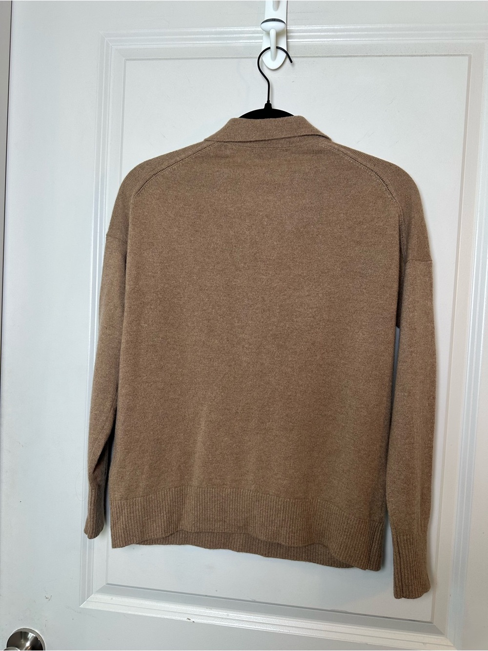 QUINCE Mongolian Cashmere Polo Sweater Solid Tan Camel Pullover Knit Large - Picture 6 of 10